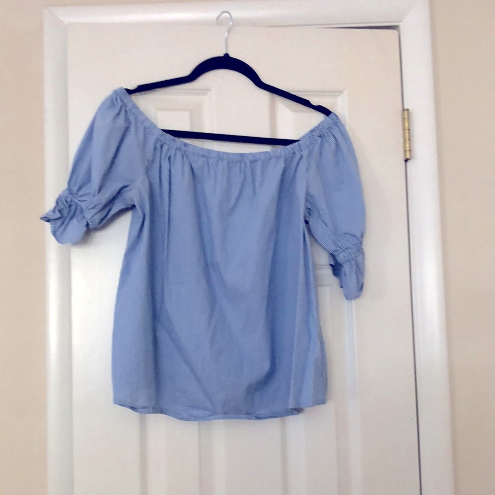 Off-The-Shoulder Pinstripe Blouse. WORN ONLY ONCE